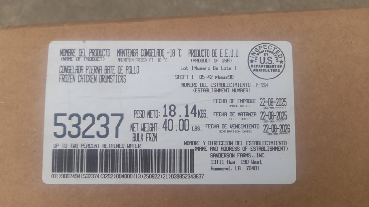 Sanderson Farms — Pilons Sanderson — caisse 40 lb (photo réception)